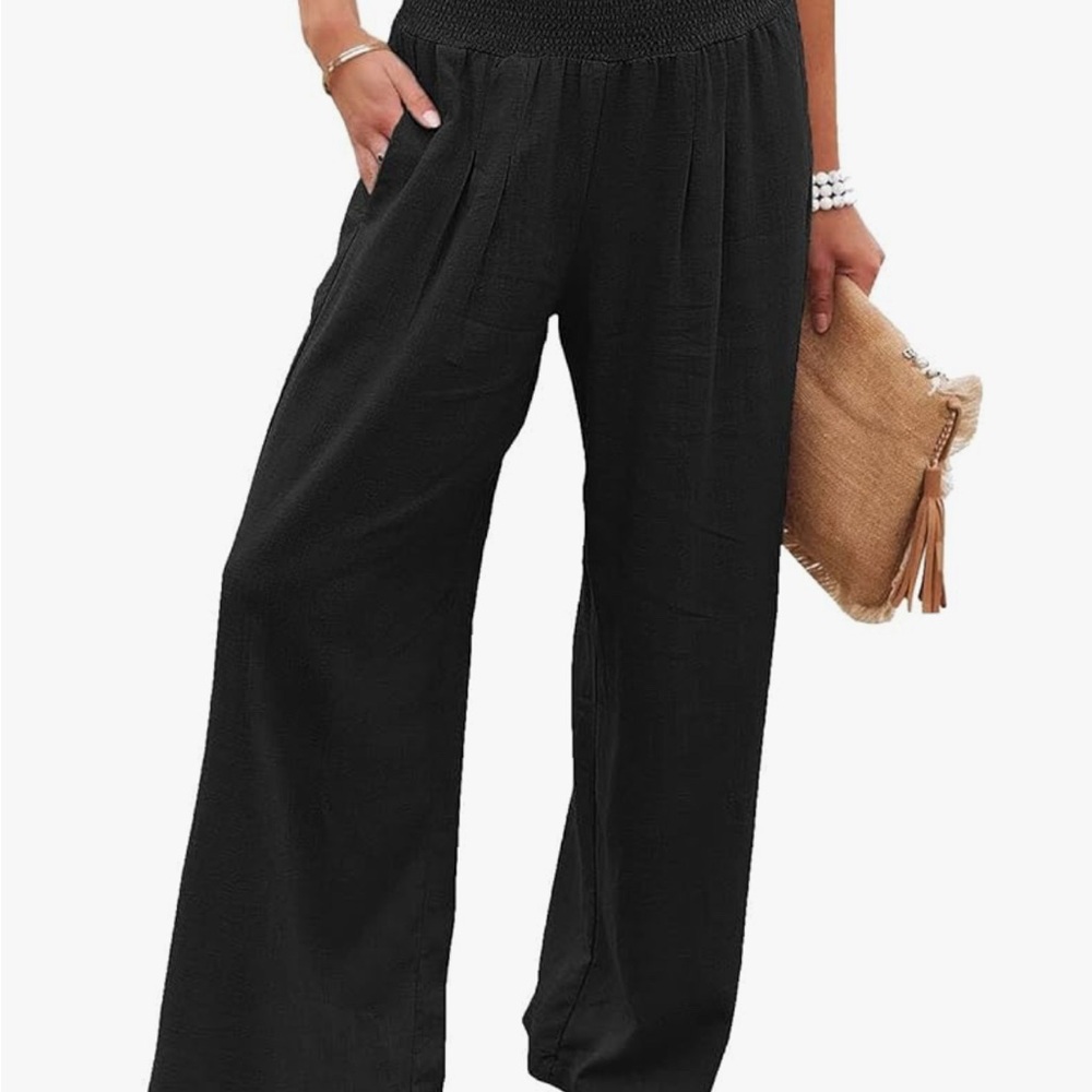 Chic Black Wide-Leg Women's Pants (Linen-like material) Dry Cleaned
